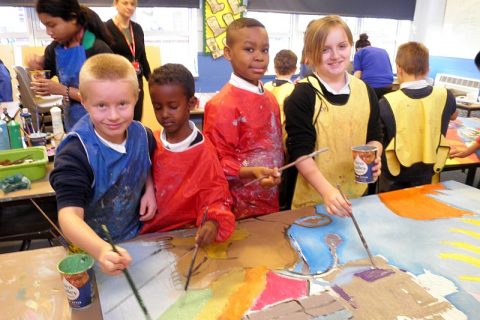 Reading week at Shield Road Primary School, Filton, Bristol - mural painting.