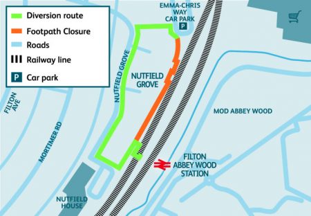 Map showing diversion route for pedestrians during closure of a footpath.